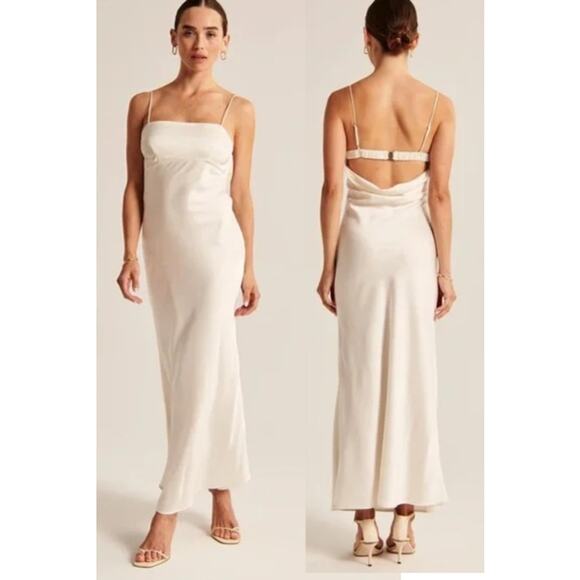 Abercrombie & Fitch Satin Cowl Back Slip Dress Spaghetti Strap Open Back Maxi - Picture 1 of 14